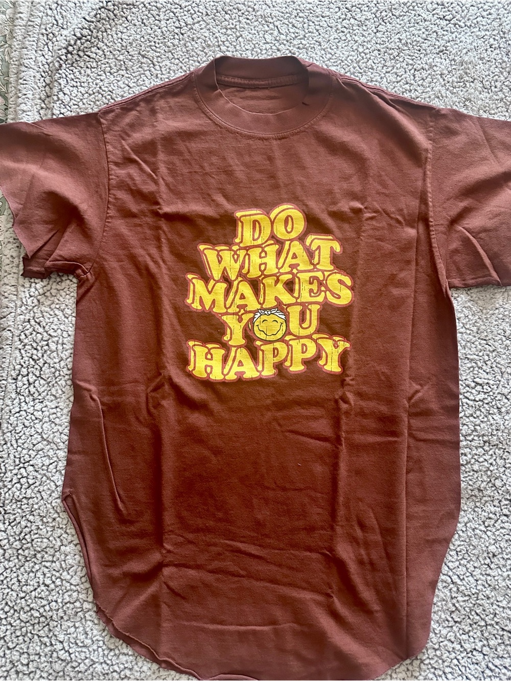 Brown Short-Sleeve Graphic Tee — 'Do What Makes You Happy'